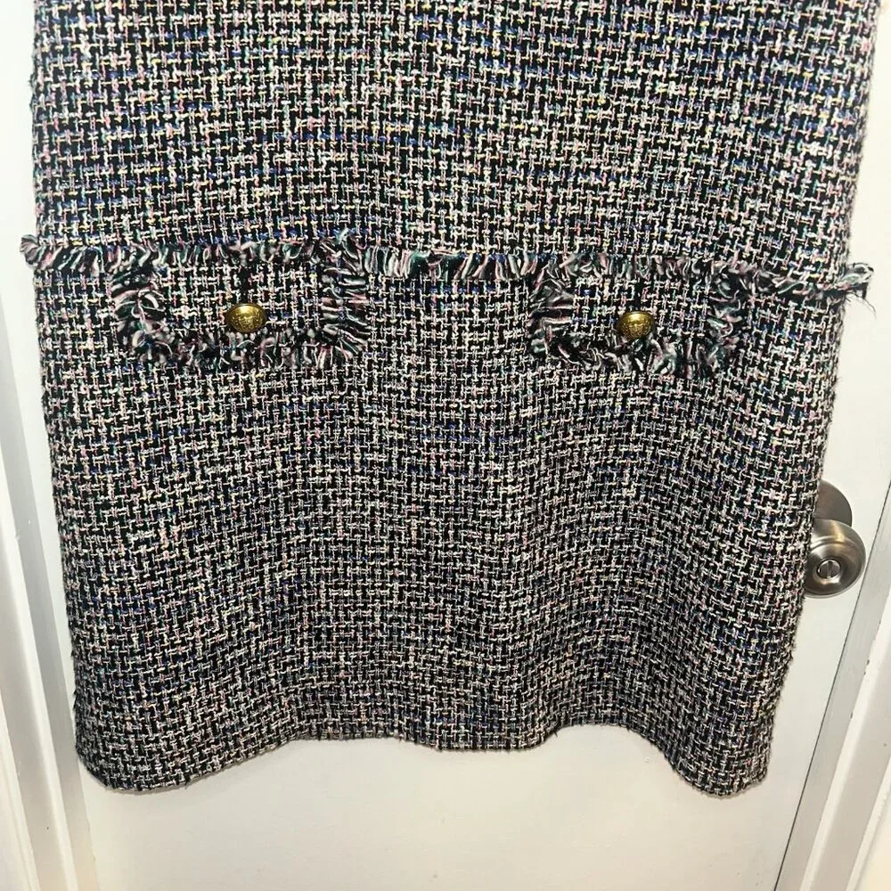 J.Crew Multicolored Metallic Tweed  V-neck Fringed Career Chic Sheath Dress Sz 4